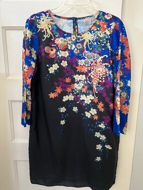 ASOS Black and Blue Floral Long Sleeve Shift Dress
